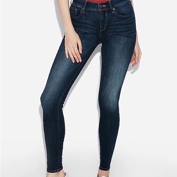 Express Mid Rise Dark Wash Skinny Jean Leggings 0 - Picture 2 of 12